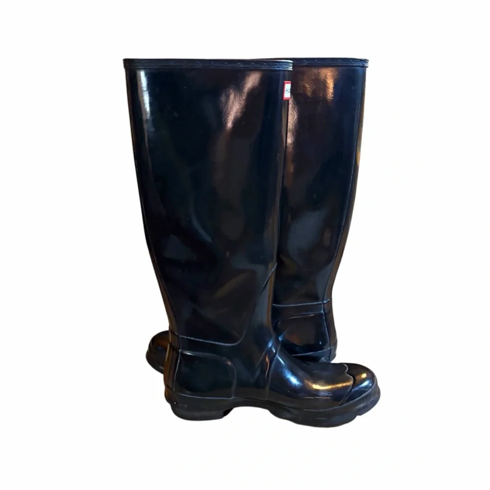 Hunter Glossy Black Rain Boots Knee High Sz 9 EUC